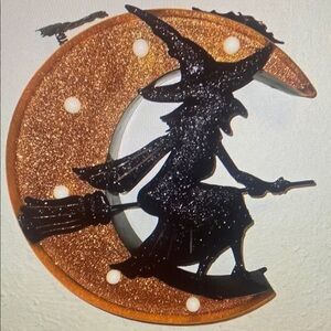 Glittery Black and Gold Witch Wall Decor
